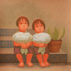 <b>Antonio González Orozco </b> <br>  Niños con margaritas <br>54x54 cm<br>