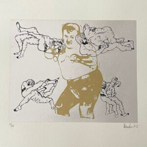 <b>Cristian Pineda </b> <br>  Luchador amarillo <br>34x37.5 cm<br>